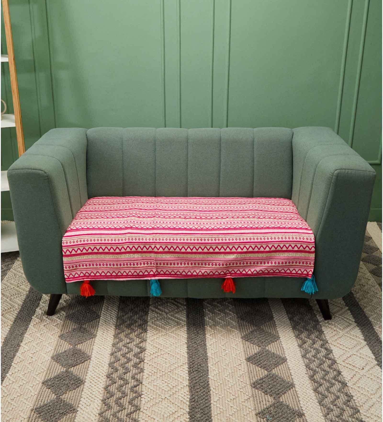 Pink Striped Jacquard 2 Seater Sofa Cover