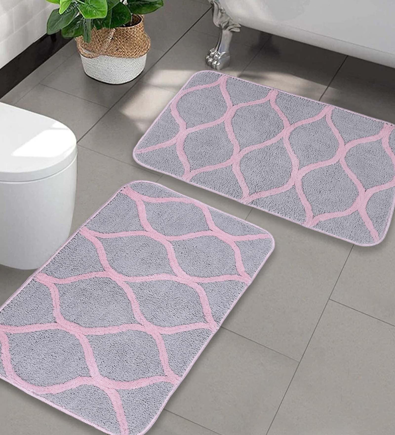 Pink Abstract Microfibre 26x18 Inches AntiSkid Bath Mats (Set of 2)