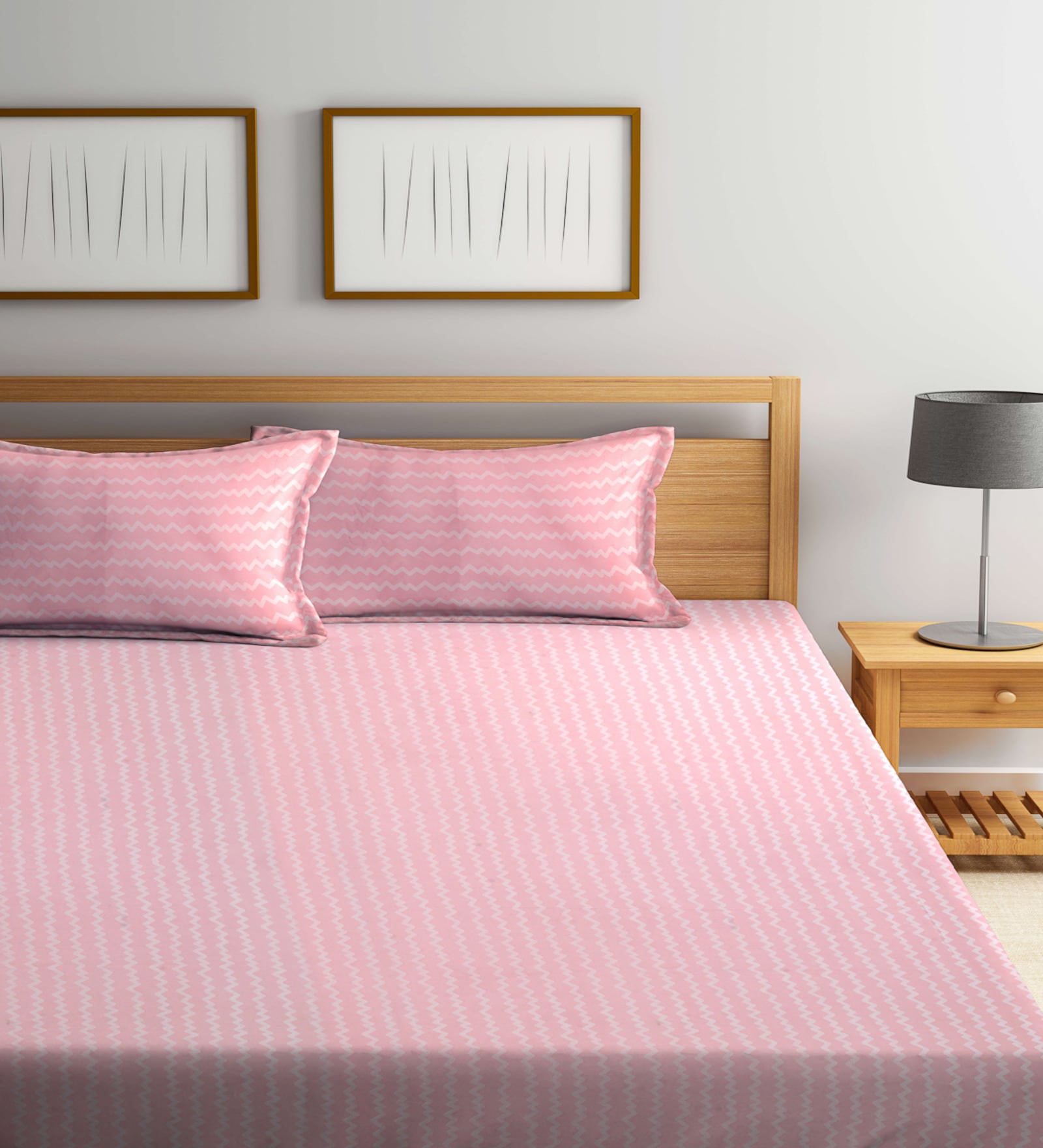 Pink Stripes 300 TC Cotton Blend Double King Sized Bedsheet With 2 Pillow Covers