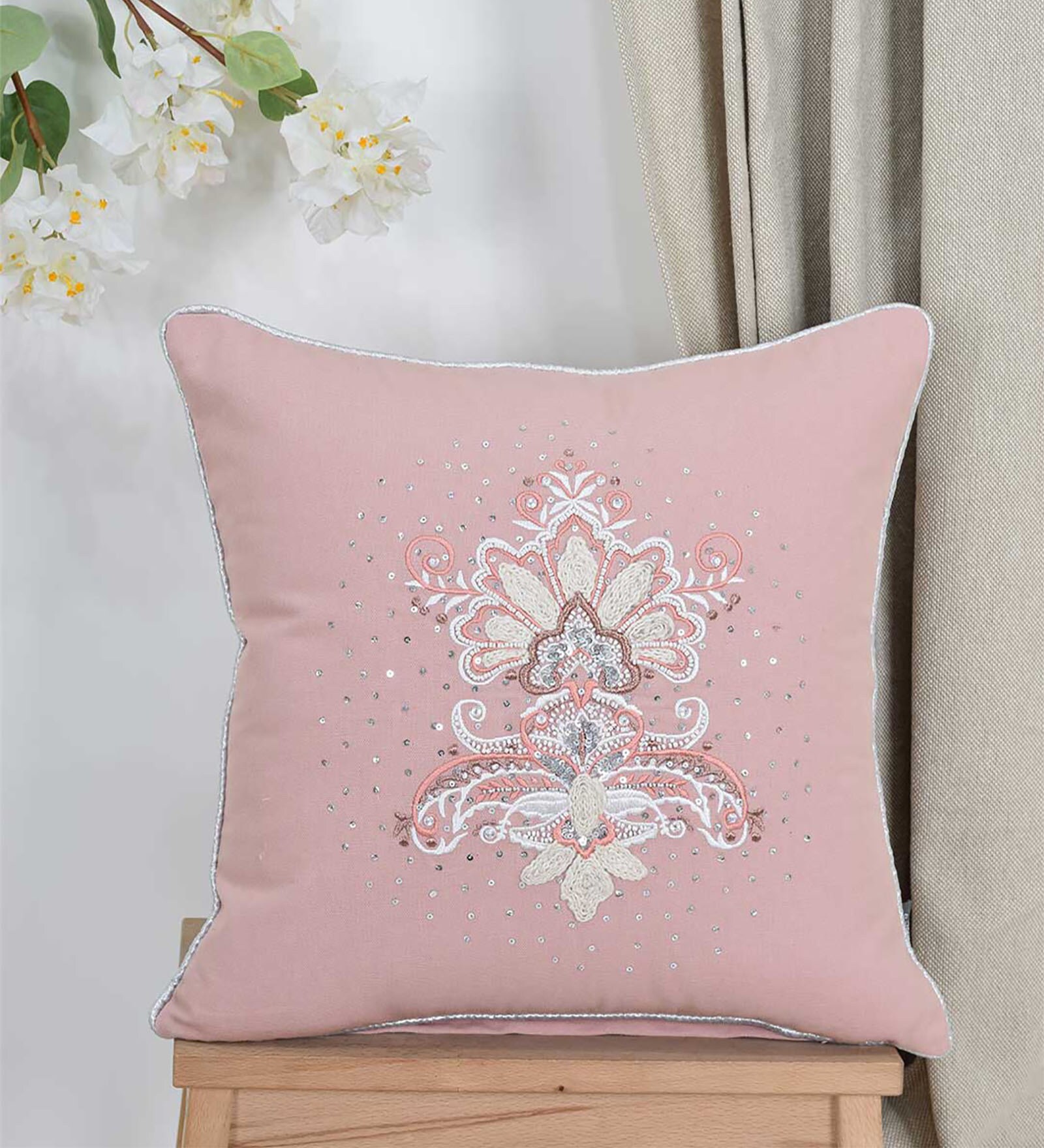 Pink Textured 16x16 inches Cushion Cover