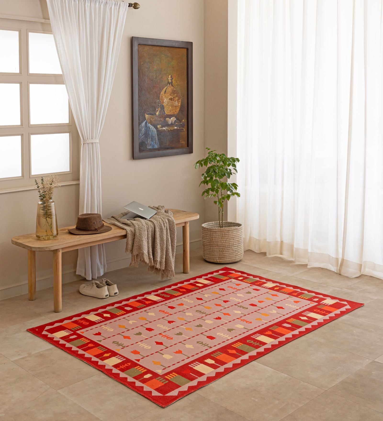 Pink Traditional Hand Woven 5 Ft X 3 Ft  Dhurrie