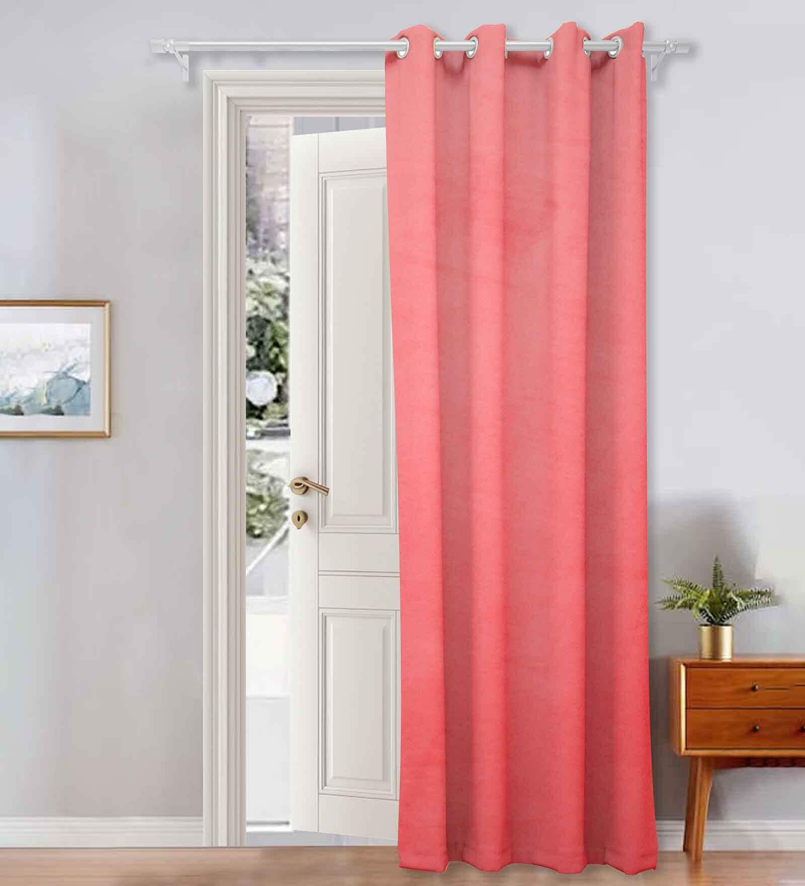 Pink Velevt Solids 8ft Light Filtering Eyelet Long Door Curtain