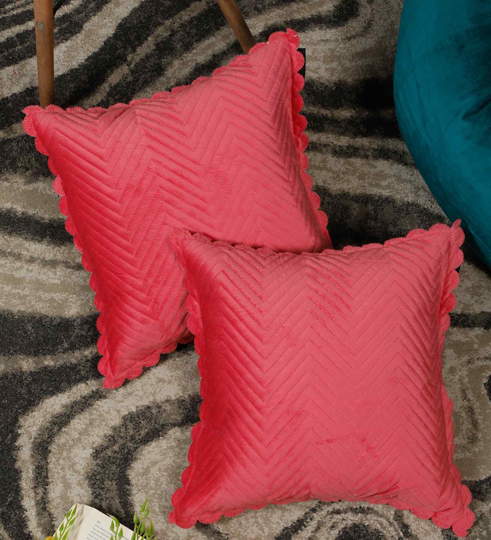 Pink Velvet Abstract 16X16 Inches Cushion Covers (Pack of 2)
