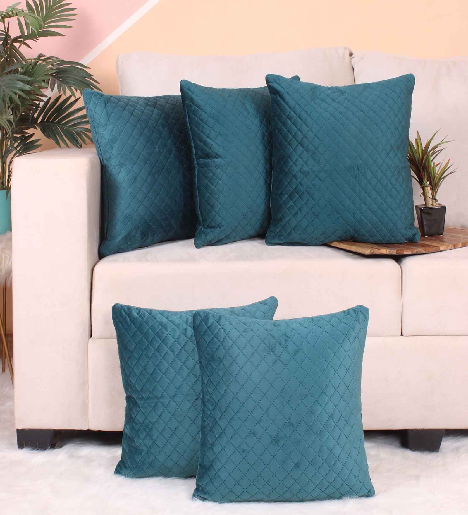 Pink Velvet Solid 16x16 inches Cushion Covers (Pack of 5)