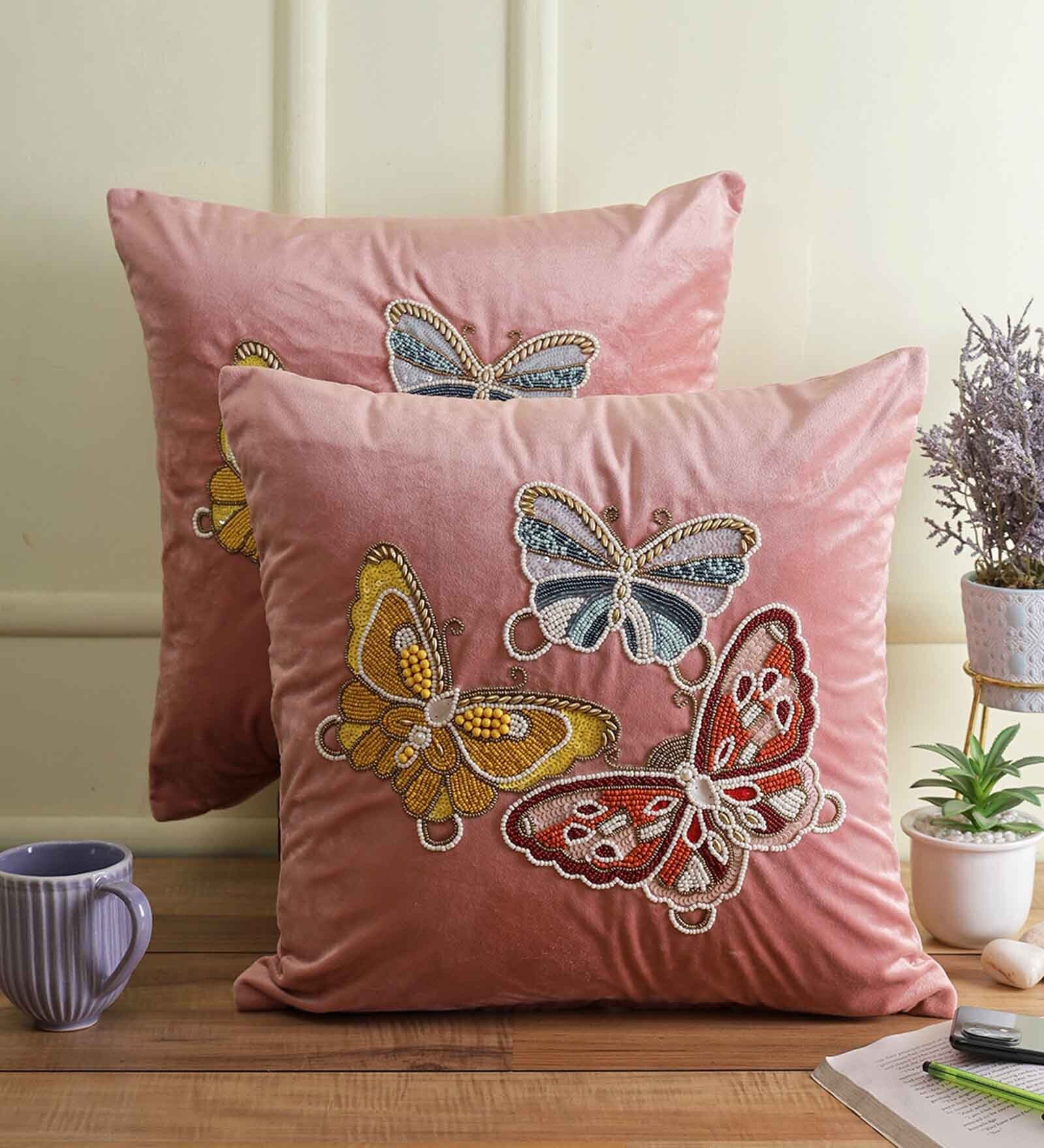 Pink Velvet Textured 18x18 inches Cushion Covers (Pack of 2)