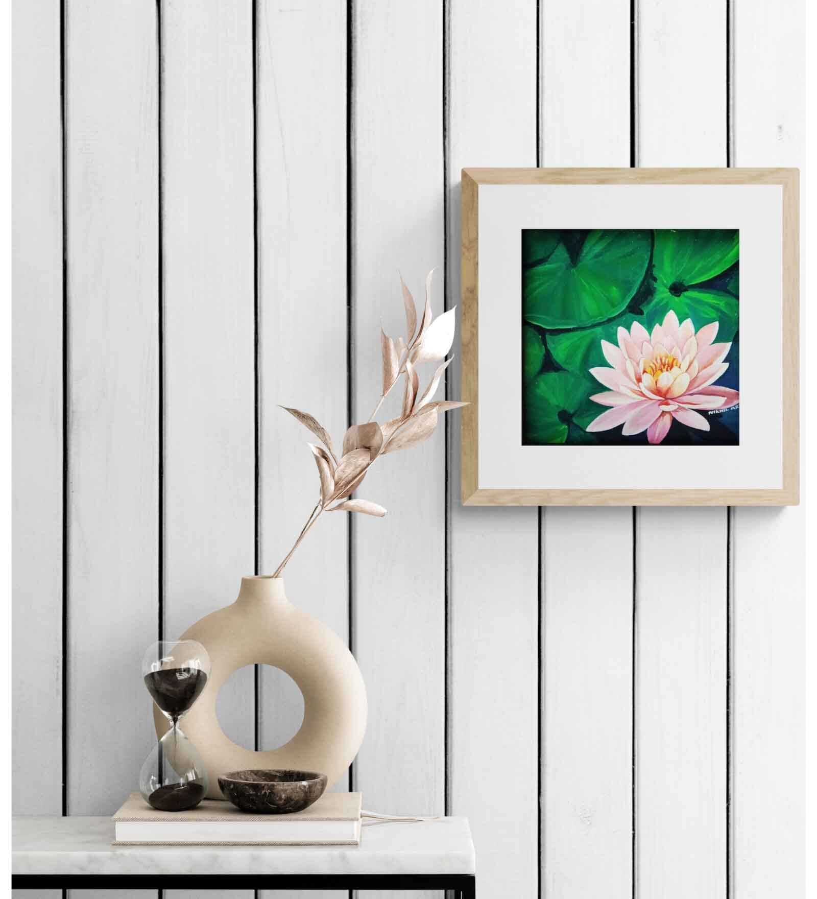 Pink Water Lilies Handmade Acrylic Paint On Canvas Unframed