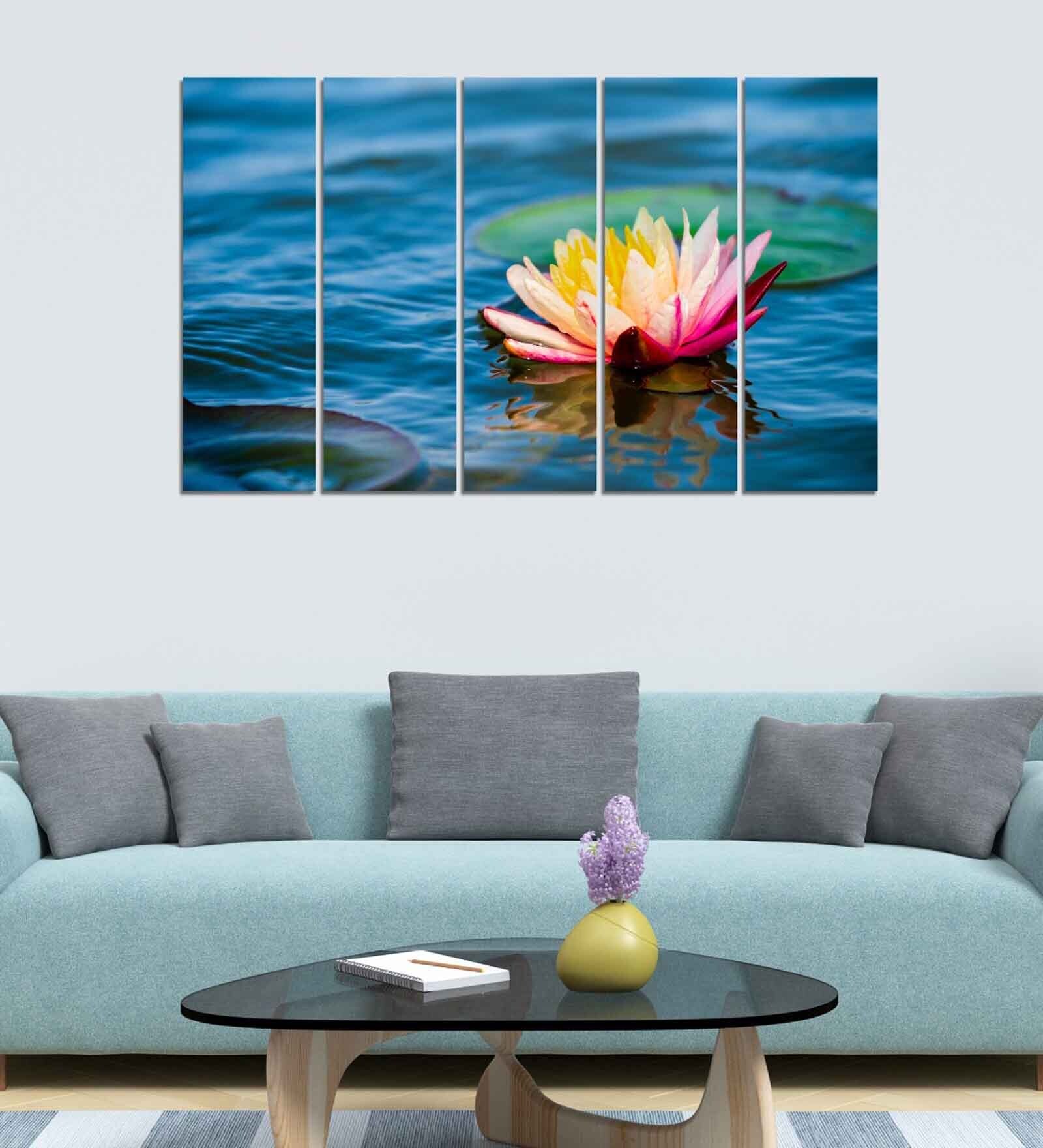 Buy Pink Water Lily Wood Framed Velvet Laminated Art Print by Wens
