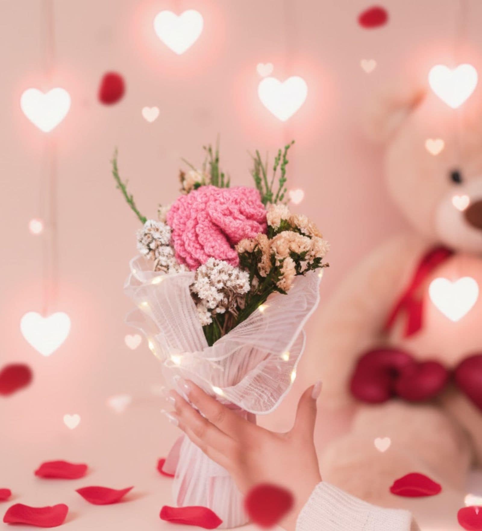 Pink Whisper Crochet Carnations Bouquet