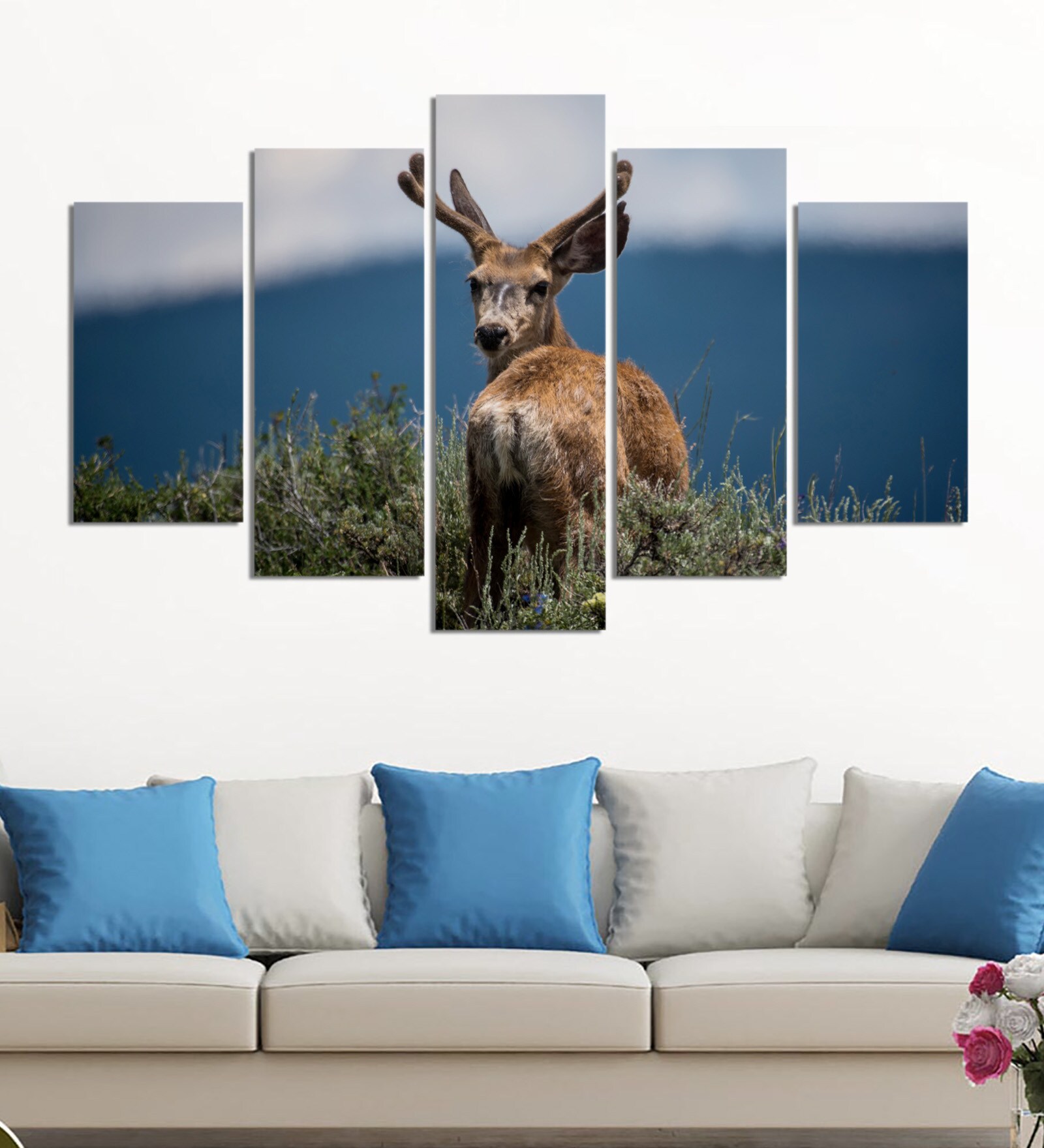 Blue Wood Multiple Frames Beautiful Swamp Deer Nature Art Panels