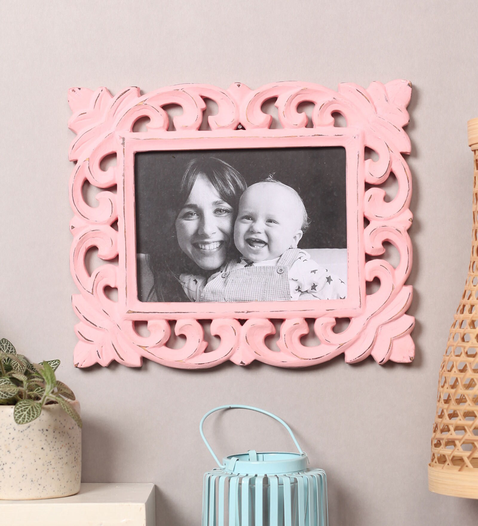 Pink Wooden Handcrafted Horizontal Wall Hanging Photo Frame