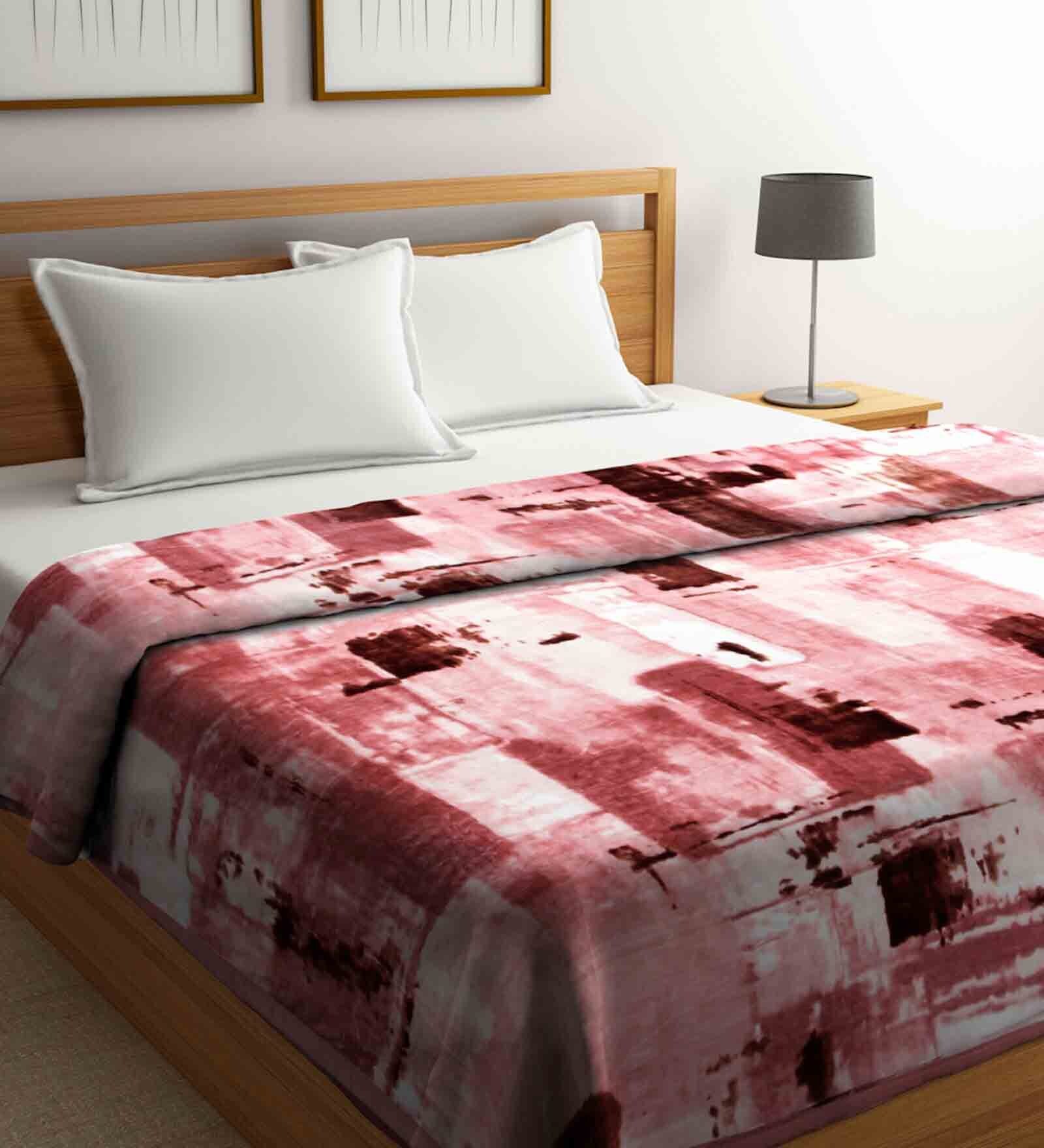 Pink Abstract Wool 1000 GSM Double Bed Blanket