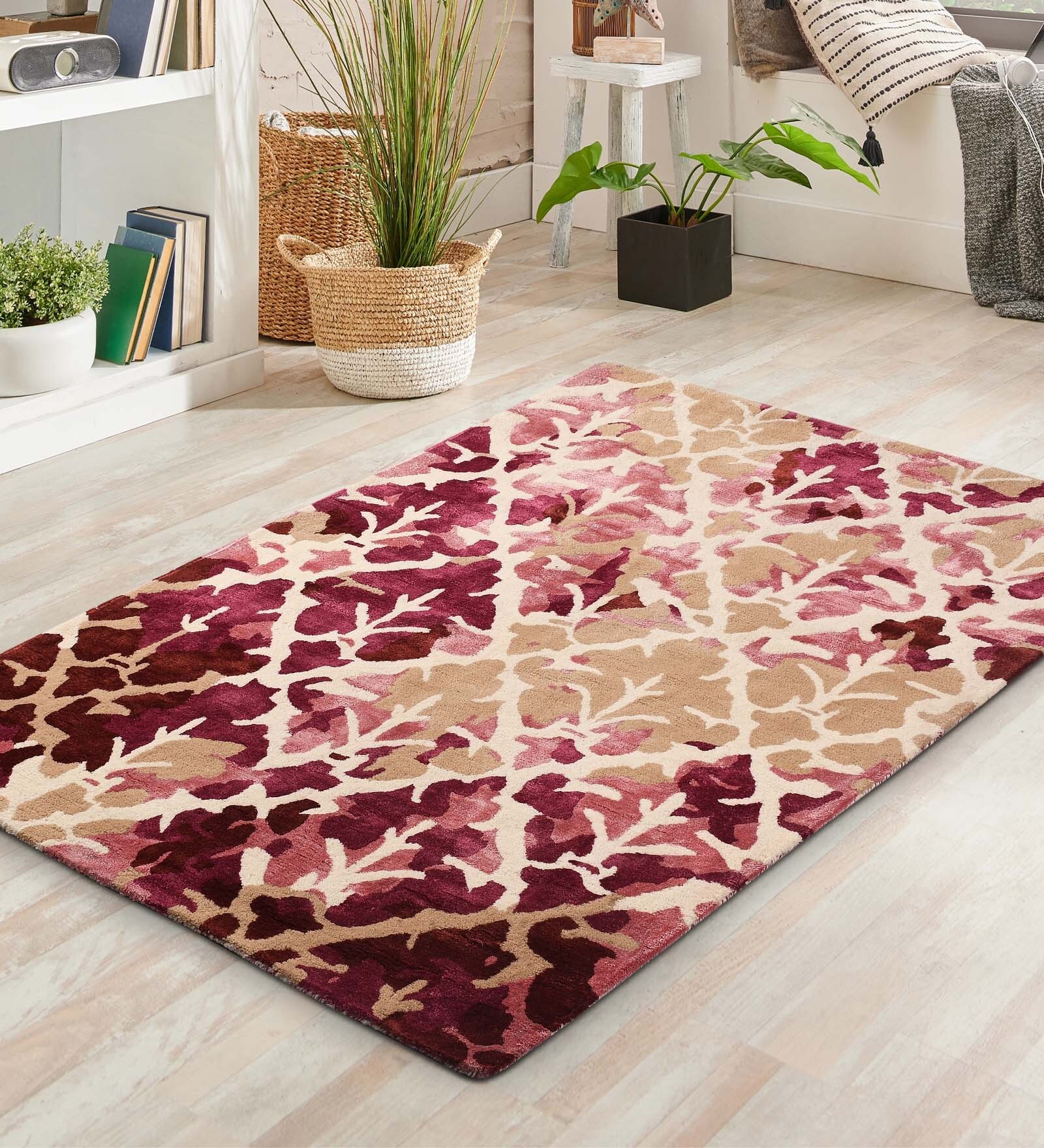 Buy Pink Wool Abstract 4 ft x 6 ft Hand Tufted Carpet Carpet
