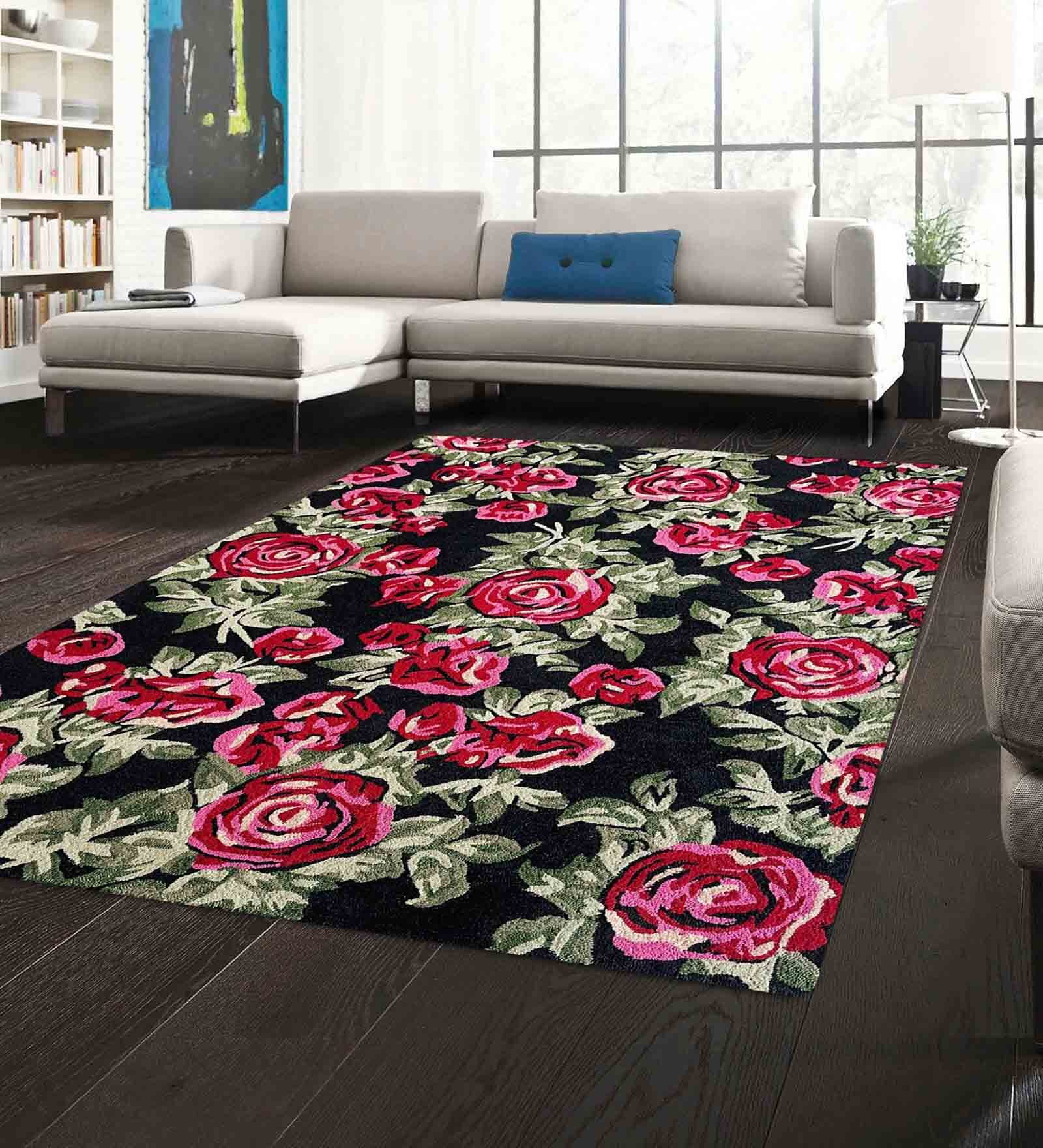 Buy Pink Floral Wool 6 ft x 9 ft Hand Woven Carpet by Numan Oriental ...