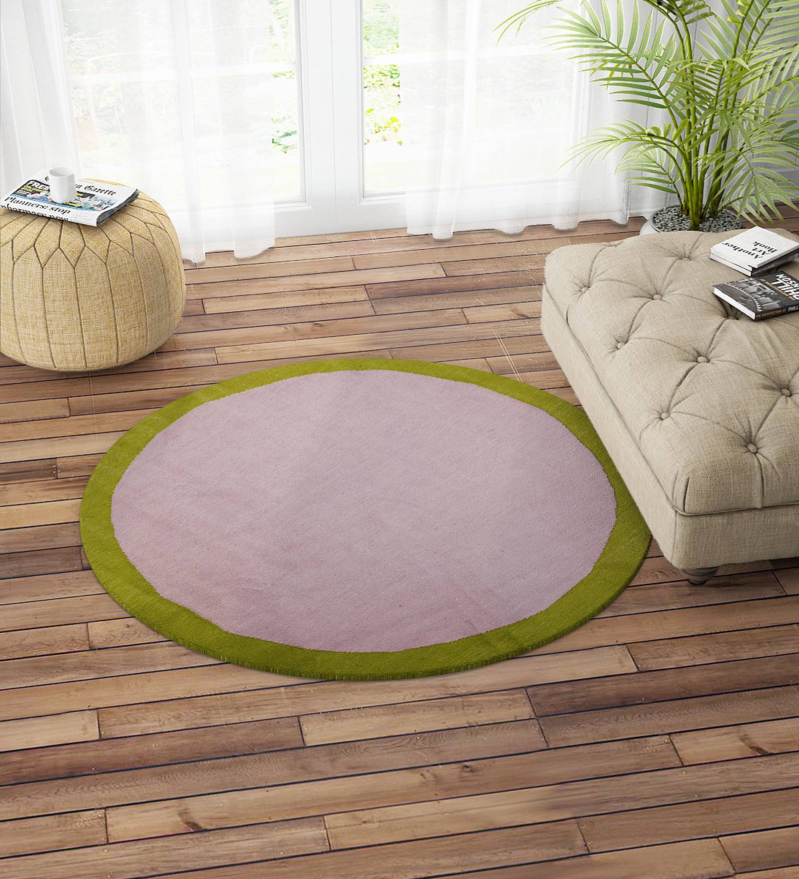 Pink Wool 4.7 ft x 4.7 ft Hand Woven Dhurrie