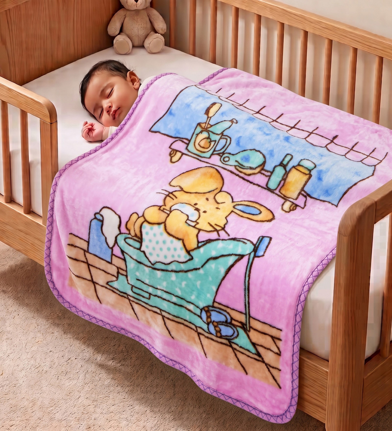 Pink Wool Kids Print 350 GSM Premium Baby blanket