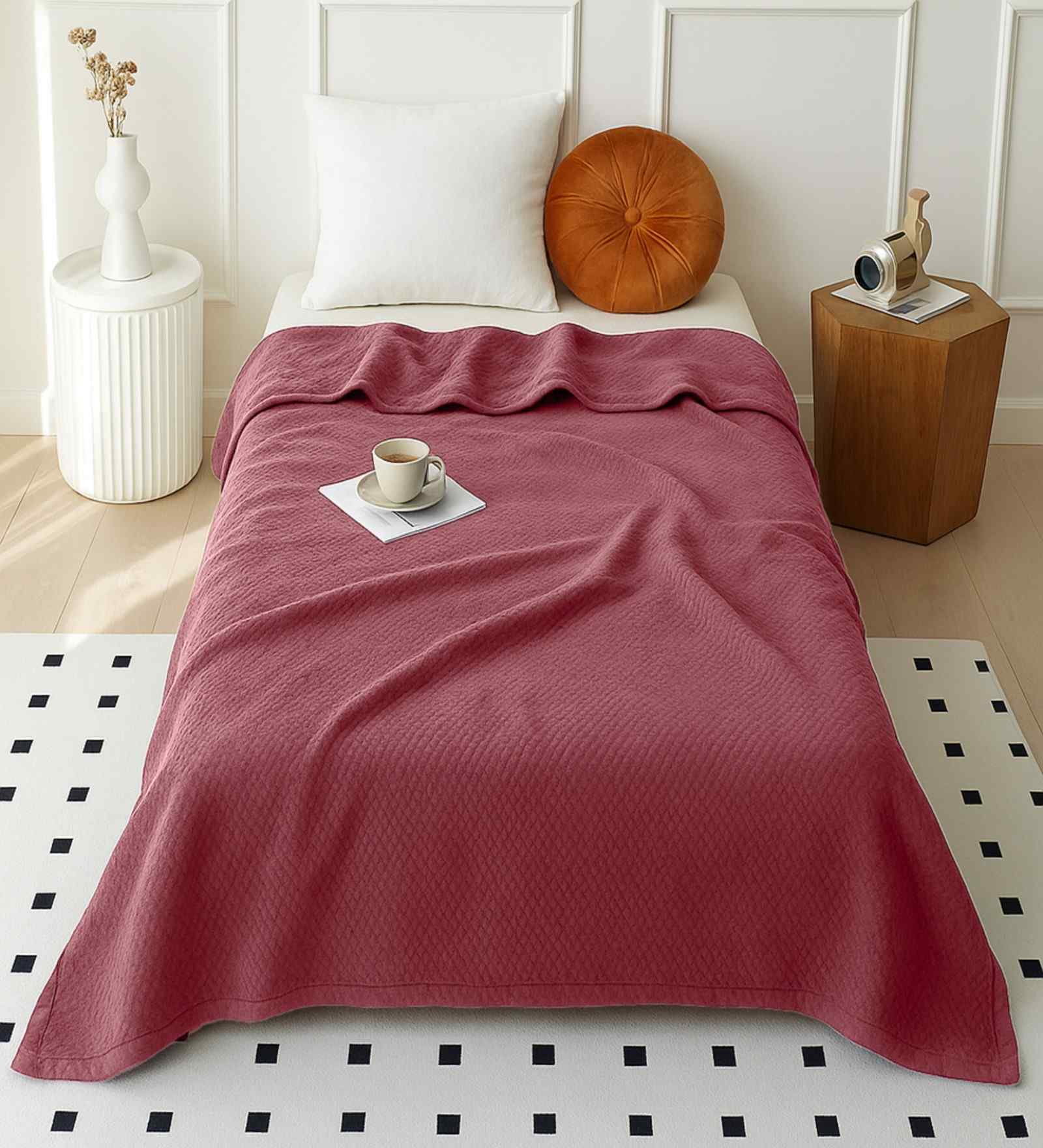 Pink Wool Plain 300 GSM Single Bed woolen blanket