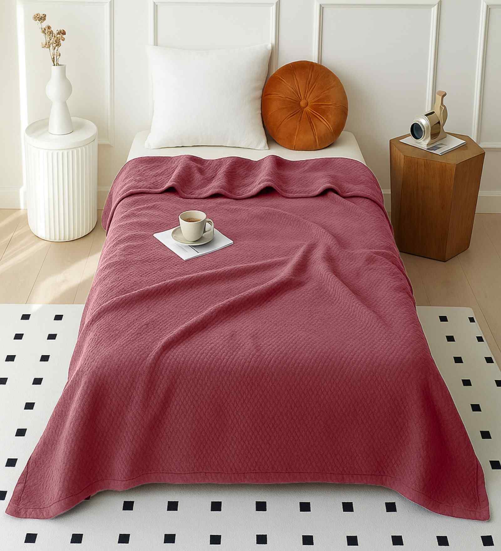 Pink Wool Plain 300 GSM Single Bed woolen blanket