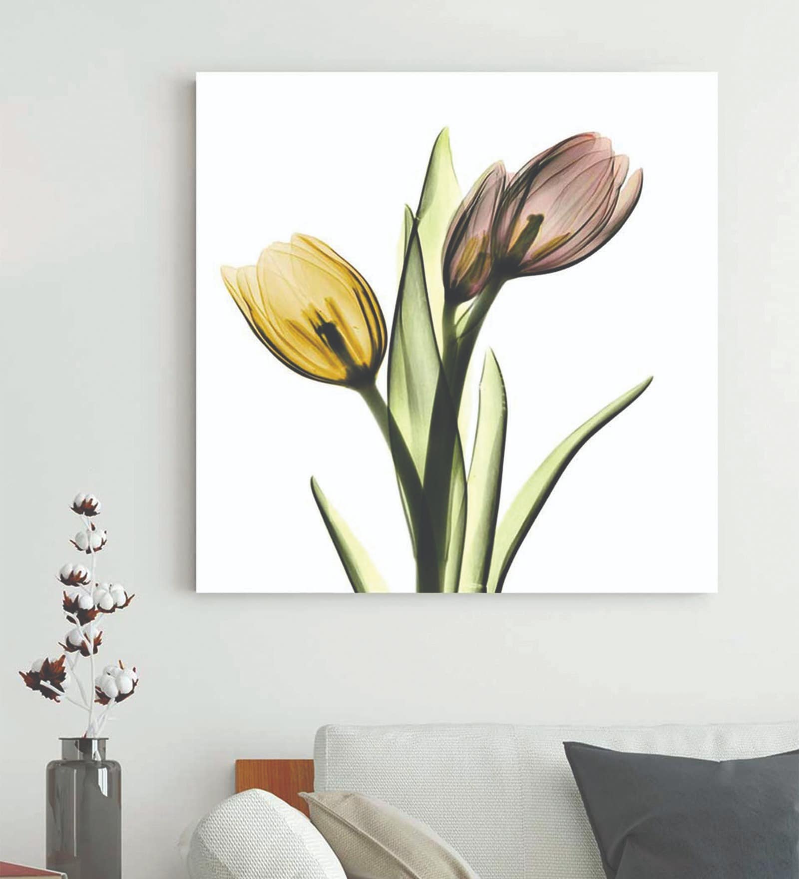 Pink Yellow tulips Faith Poster Print Flower Canvas art Print, Modern X-Ray Wall Painting For Living Room D cor