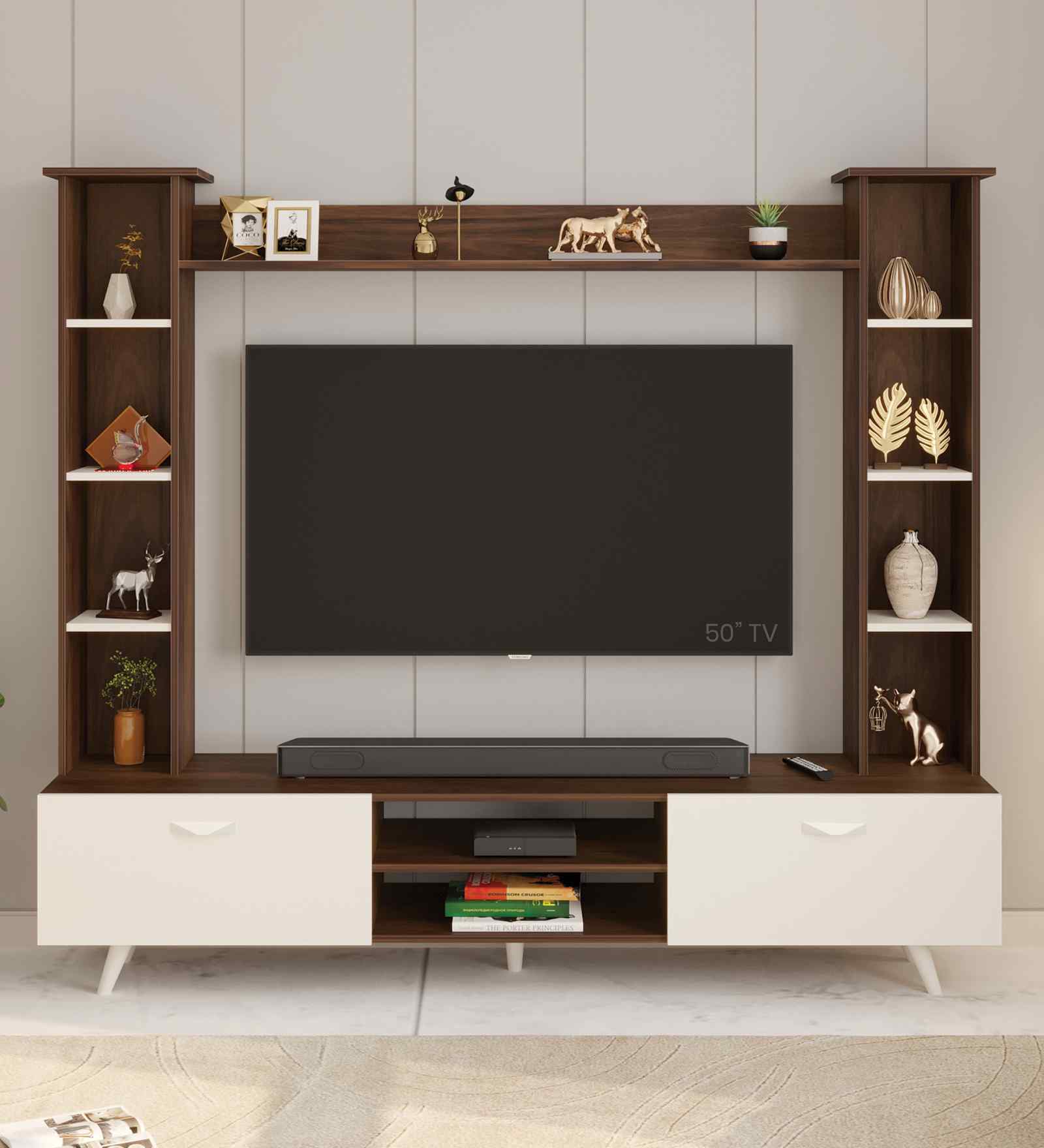 Pinn TV Unit In Brown Maple & White Finish
