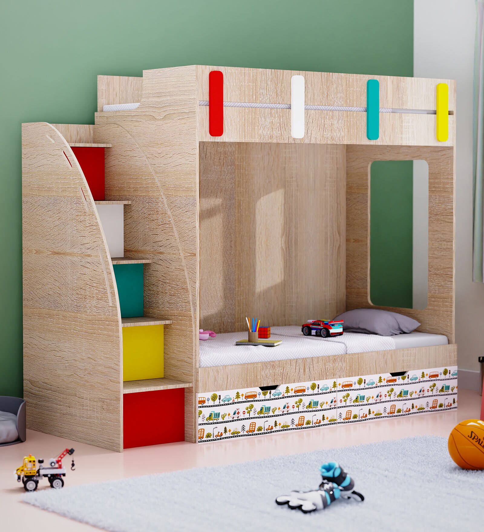 Pinwheels Bunk Bed in Oak Colour