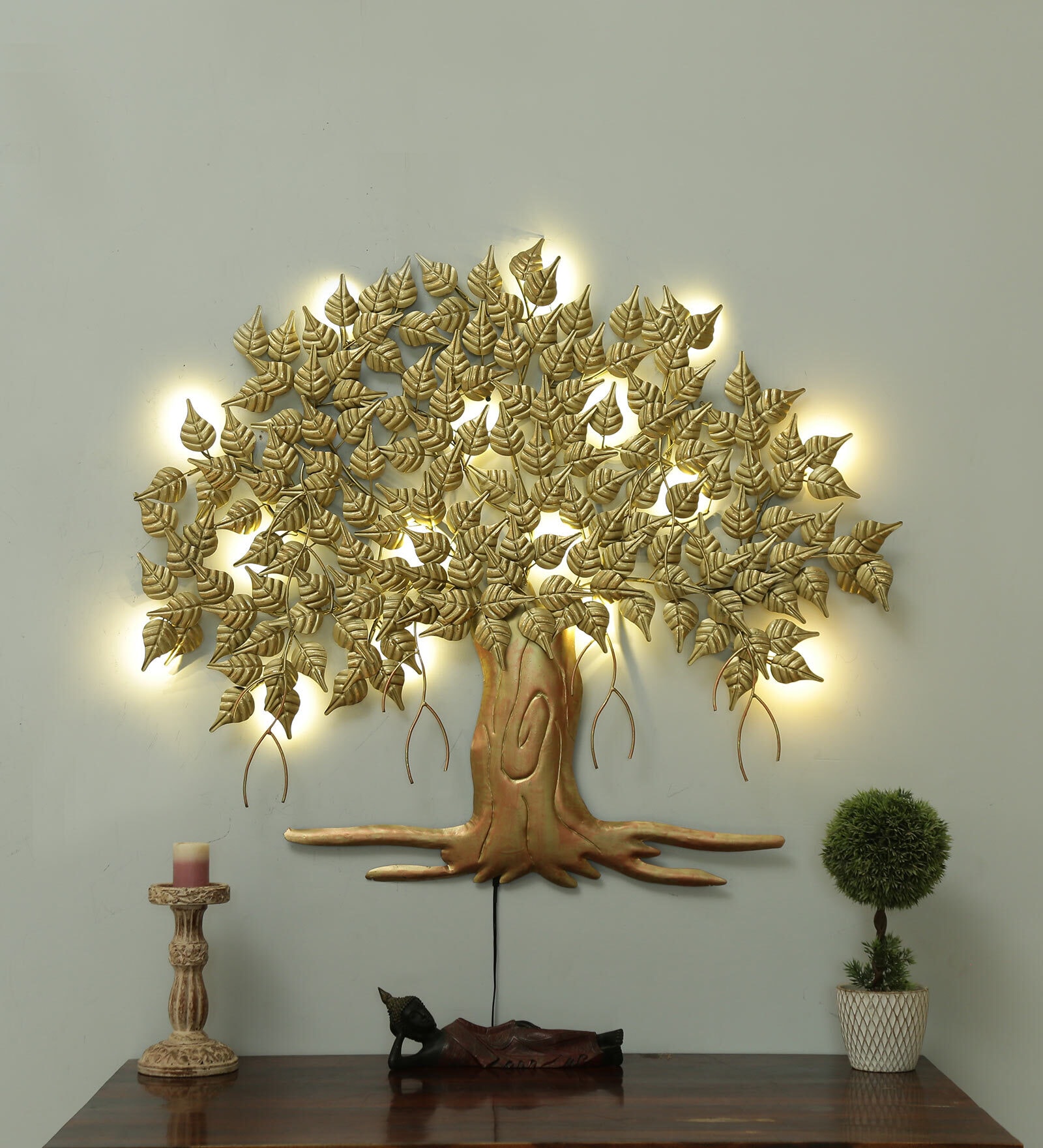 Iron Decorative Tree Wall Art With Led In Yellow