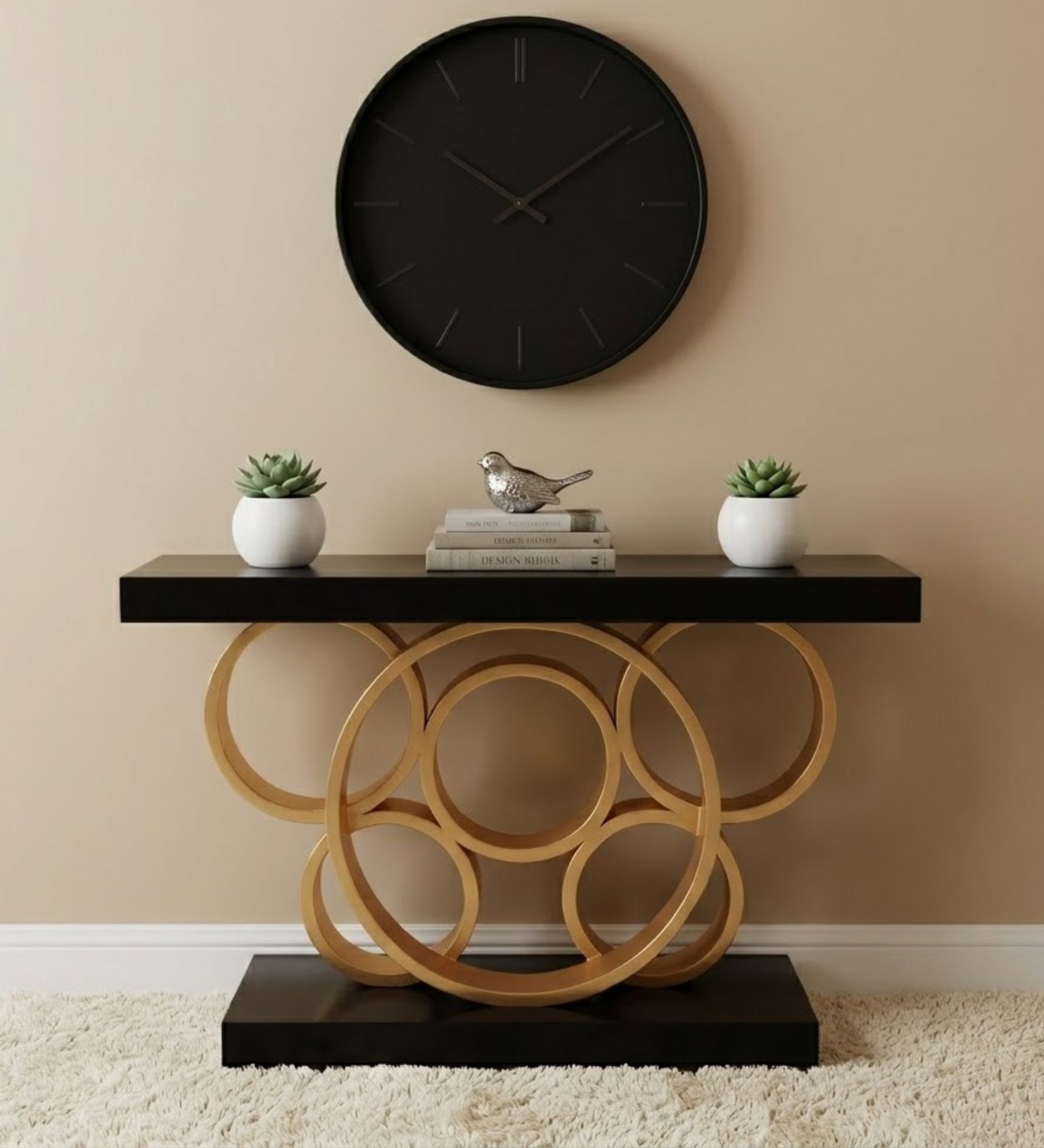 Pique Solid Wood Console Table In Black Finish