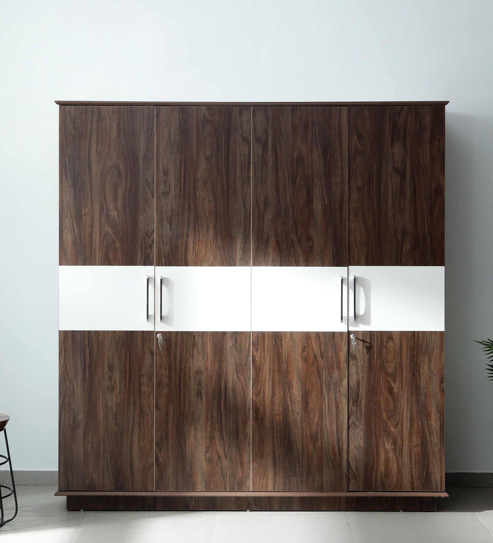 White Square 4 Door Wardrobe in Brown & White Finish White Square 4 Door Wardrobe in Brown & White Finish