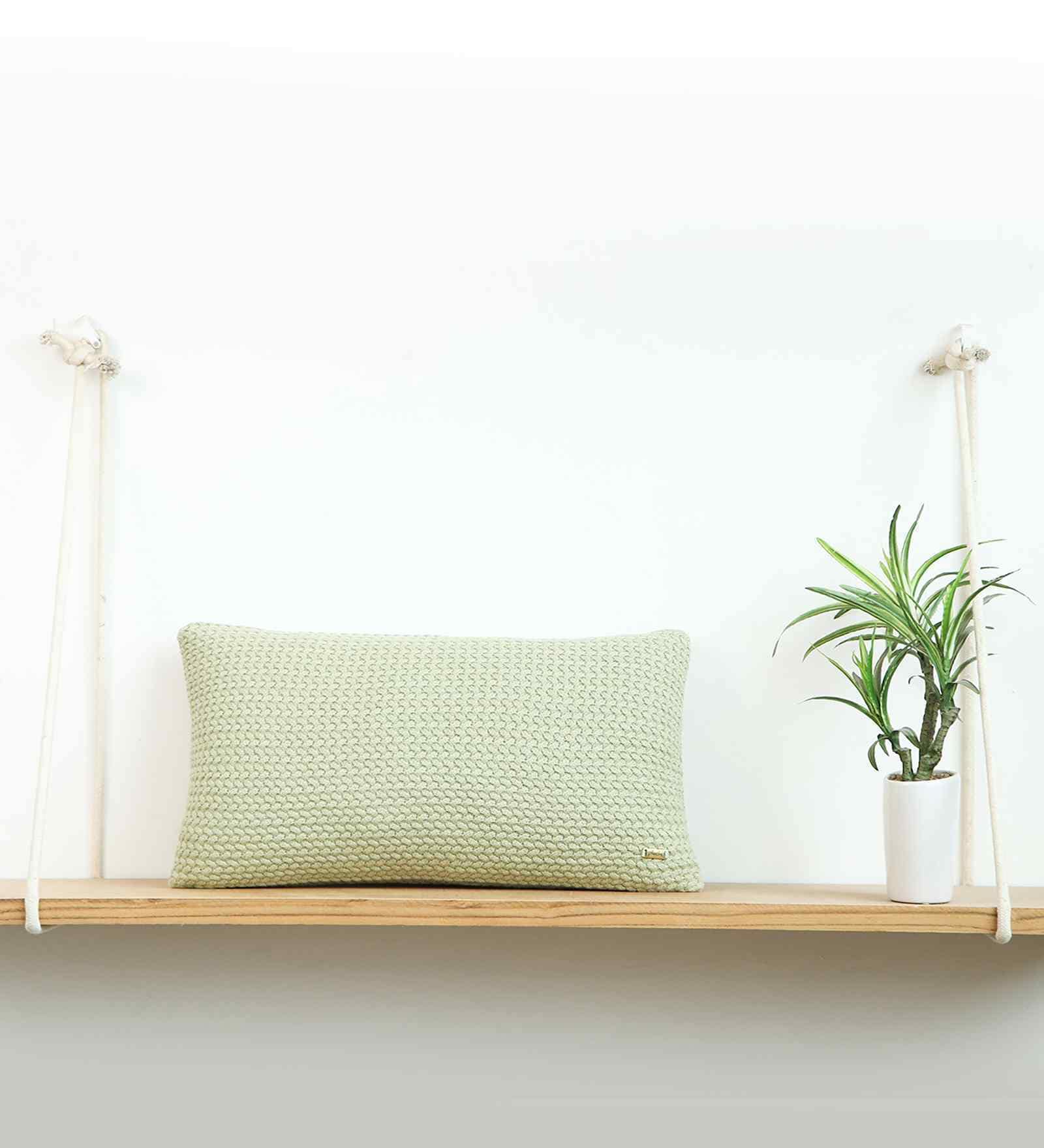Pistacho Green 100% Cotton Anna 12X20 Inches Knitted Cushion Cover