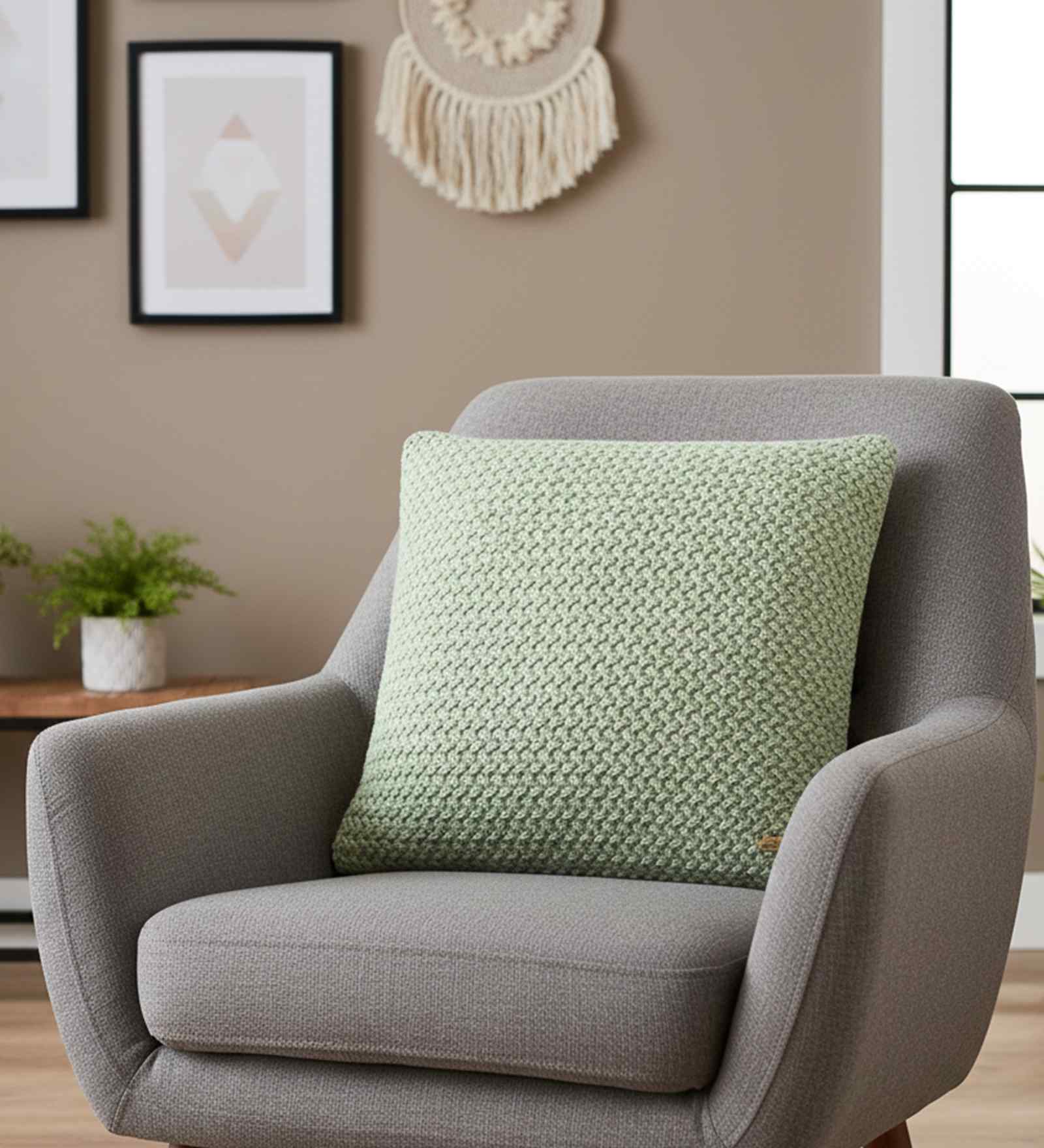 Pistacho Green 100% Cotton Anna16X16 Inches Knitted Cushion Cover