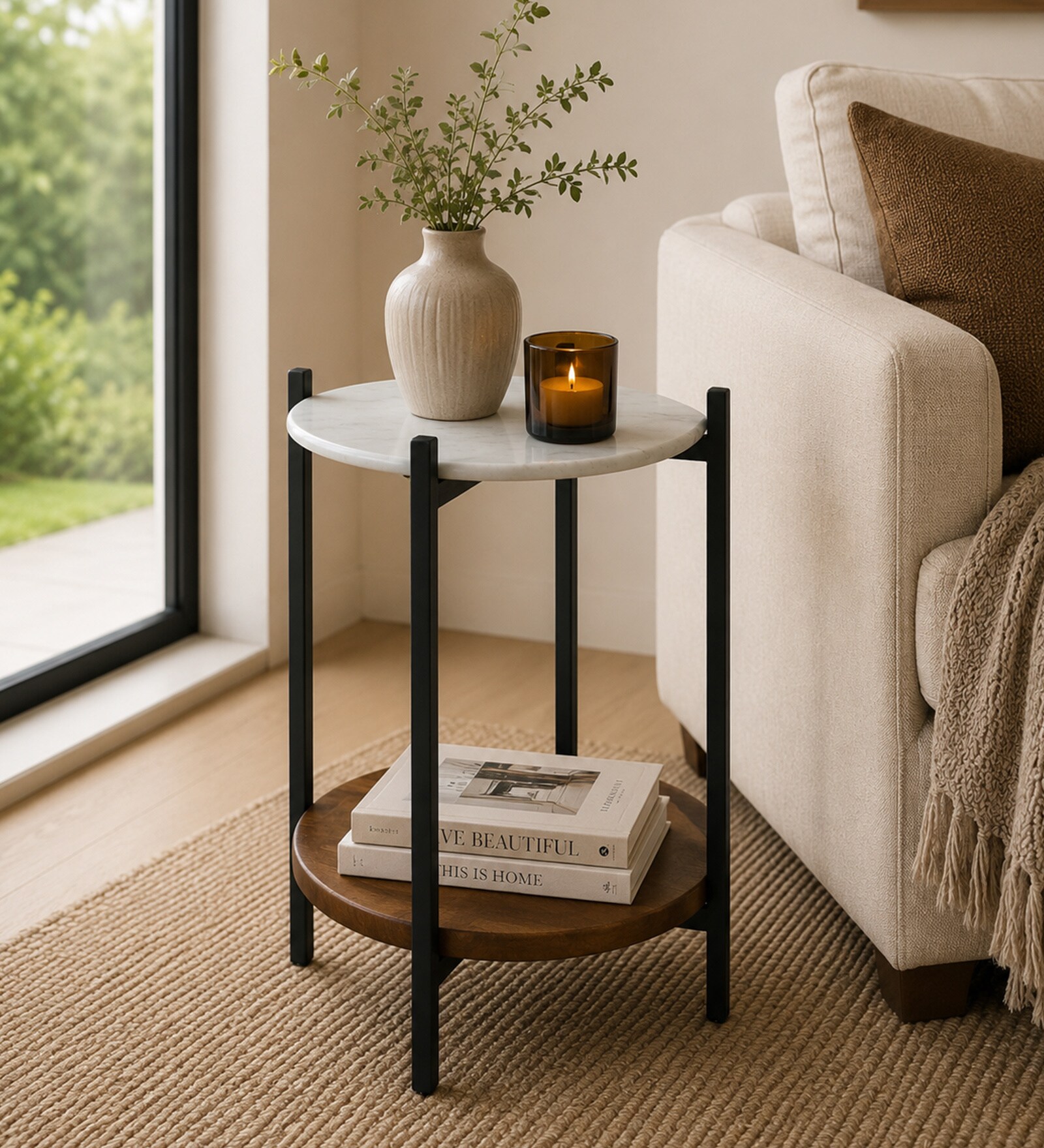 Pistoia Round Side Table in Tubbaq finish With Marble Top Pistoia Round Side Table in Tubbaq finish With Marble Top