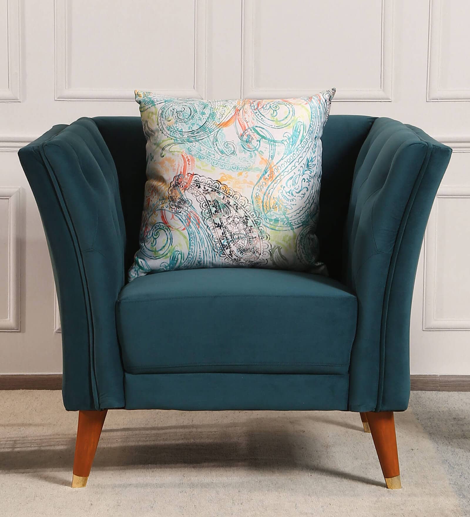 Pittsuburg Velvet 1 Seater Sofa in Bottle Green Colour