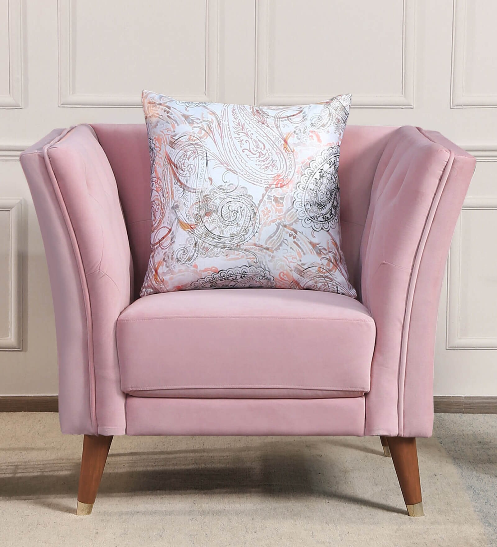 Pittsuburg Velvet 1 Seater Sofa in Plush Pink Colour