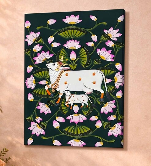 Pichwai Cow Stretched Canvas Painting