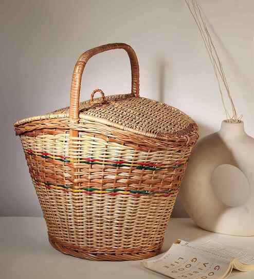 Picnic Basket | Wicker Basket for Lunch | Oval Wicker Picnic Basket With Top Handle | Wicker Modern Picnic Basket (Design 01)