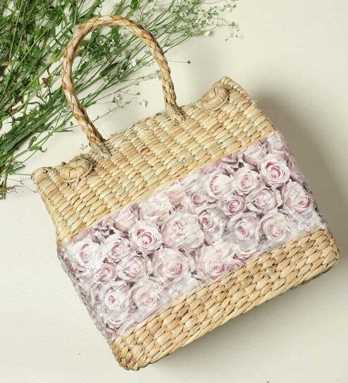 Picnic Baskets | Lunch Basket | Cane or Jute Basket | Cane Basket for Gifting | Wicker Baskets | Morden Picnic Basket -Rectangular (Multi Colour 6)