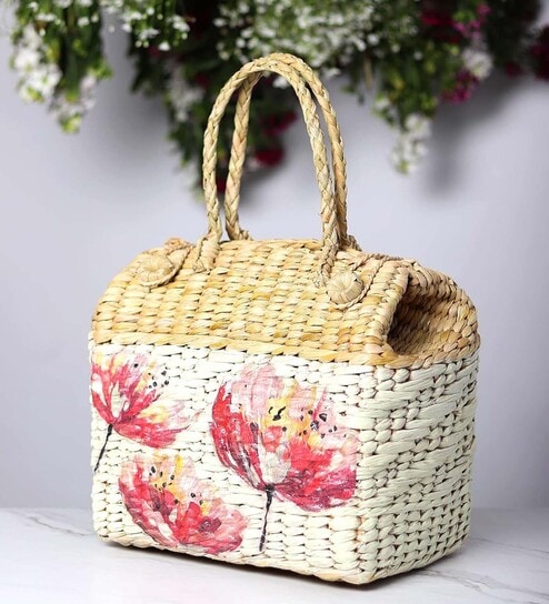 Picnic Baskets | Lunch Basket | Cane or Jute Basket | Cane Basket for Gifting | Wicker Baskets | Seagrass Picnic Basket - Rectangular, Multi(Design 01)