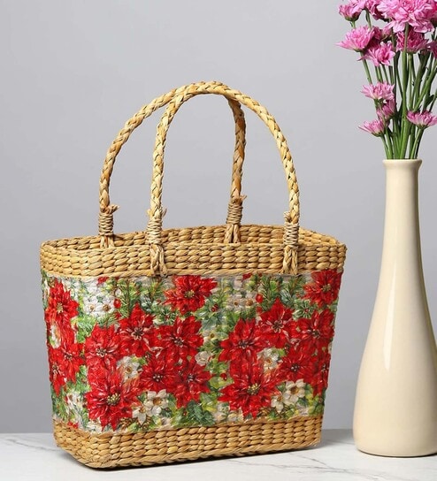 Picnic Baskets | Lunch Basket | Cane or Jute Basket | Cane Basket for Gifting | Wicker Baskets (Red Floral)