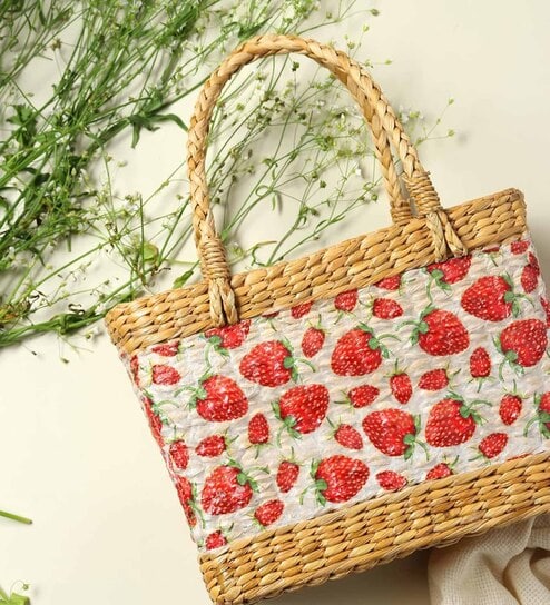 Picnic Baskets | Lunch Basket | Cane or Jute Basket | Cane Basket for Gifting | Wicker Baskets (Strawberry)