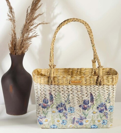 Picnic Baskets | Lunch Tote Bag | Jute Basket | Cane Baskets for Gifting | Wicker Basket | Tiffin Bag (Design 01, Rectangular- 33x10x24 cm)
