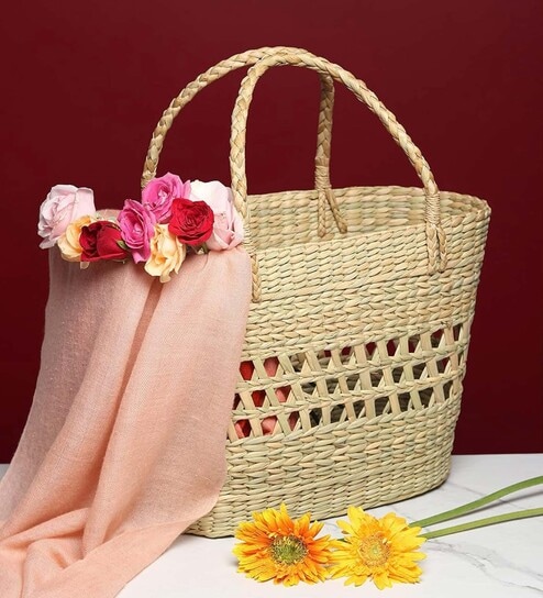 Picnic Rectangular Baskets | Lunch Basket | Cane Or Jute Basket | Cane Basket For Gifting | Wicker Baskets (Multi Color 8)
