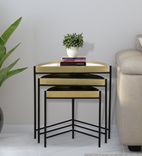 Picou Marble Top Nest Of Tables In Dual Tone Finish