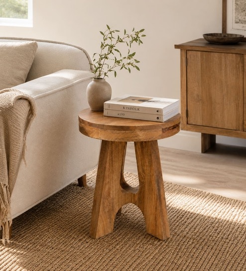 Pier Solid Wood End Table In Natural Finish
