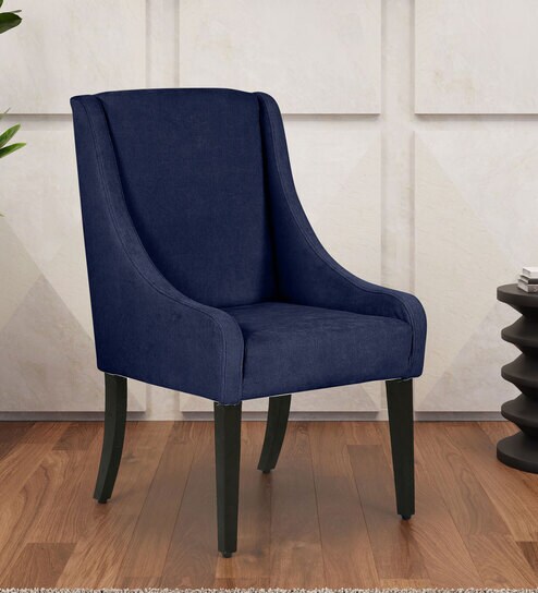 Piero Fabric Dining Chair In Navy Blue Colour