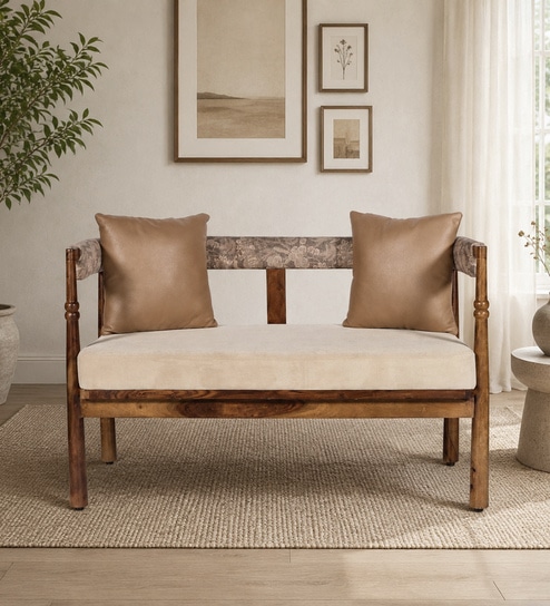 Pilaster Sheesham Wood 2 Seater Sofa in Natural Finish
