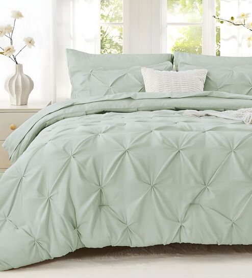 Pinch Pleat Sage Cold-Weather Comforter Single Size With 1 Pillow Cover