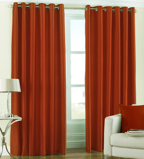 Buy PIndia Rust Brown Polyester Solid 84x48 INCH Door Curtain - Set of