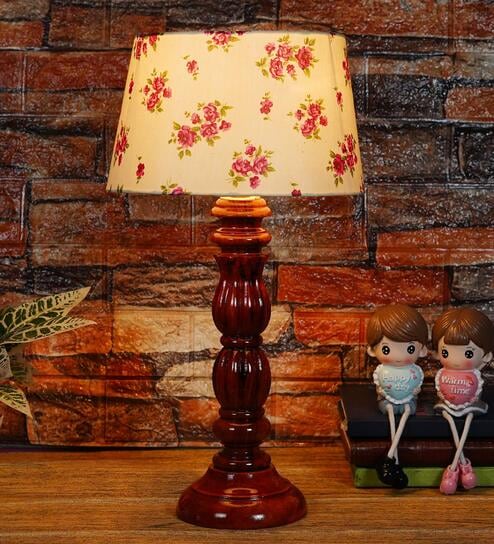 Manderley Pink & White Fabric Shade Night Lamp With Wood Base By BrightDaisy