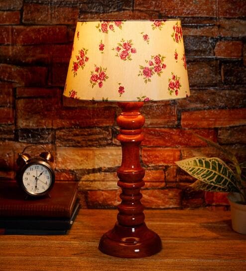 Regis Pink & White Fabric Shade Night Lamp With Wood Base By BrightDaisy