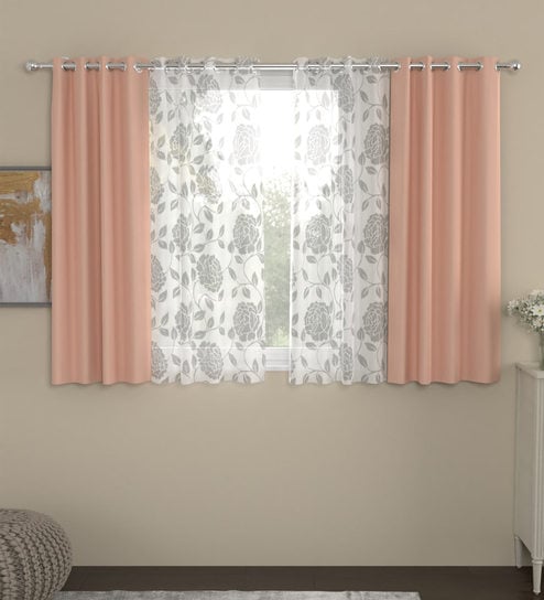 Pink Floral Polyester 5 Ft Blackout Eyelet Window Curtains (Set of 4)