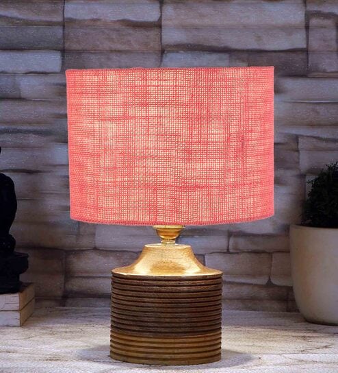 Pink  Shade Table Lamp With Wood Base By New Era